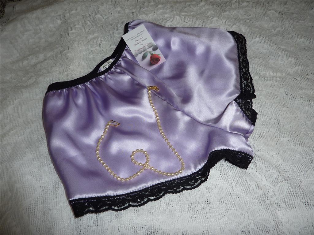 Lilac satin black lace Classic French knickers
